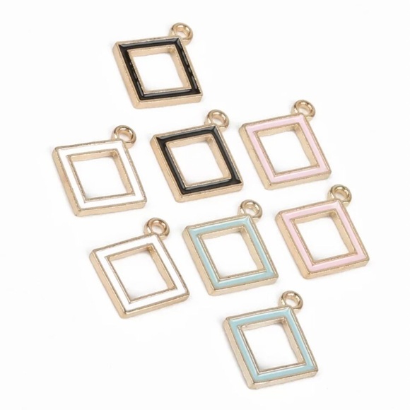 🔴 5 for $10 ONE Blue Gold Diamond Shaped Pendant Zinc Alloy Enamel - Picture 6 of 7